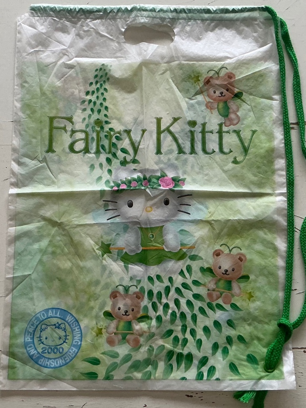 Vintage Sanrio Hello Kitty Fairy Kitty plastic drawstring bag ~ fair condition